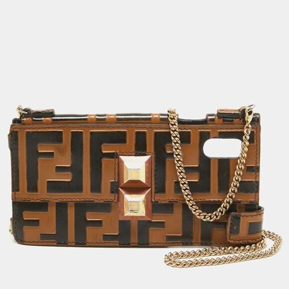 Fendi Leather iPhone X Case with Gold Chain – Brown – Brand New with Tags - Picture 1 of 7